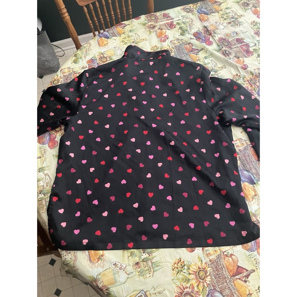 Victoria Secret Heart Print Pajama Satin Top Black Pink Red Lounge Sleepwear Lg - Picture 6 of 7